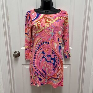 Lilly Pulitzer XS 3/4 Sleeve Sophie Short Dress in Multi Reef Retreat Print Prep